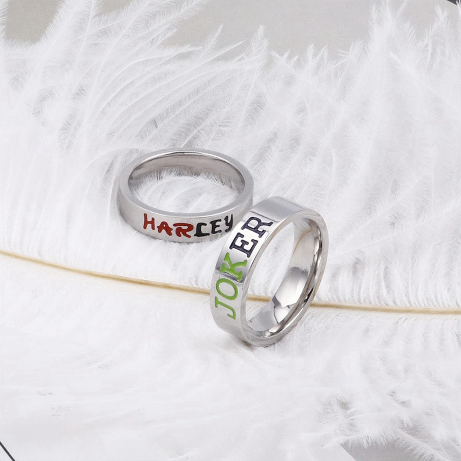 Personalized Joker And Harley Couple Rings In Titanium