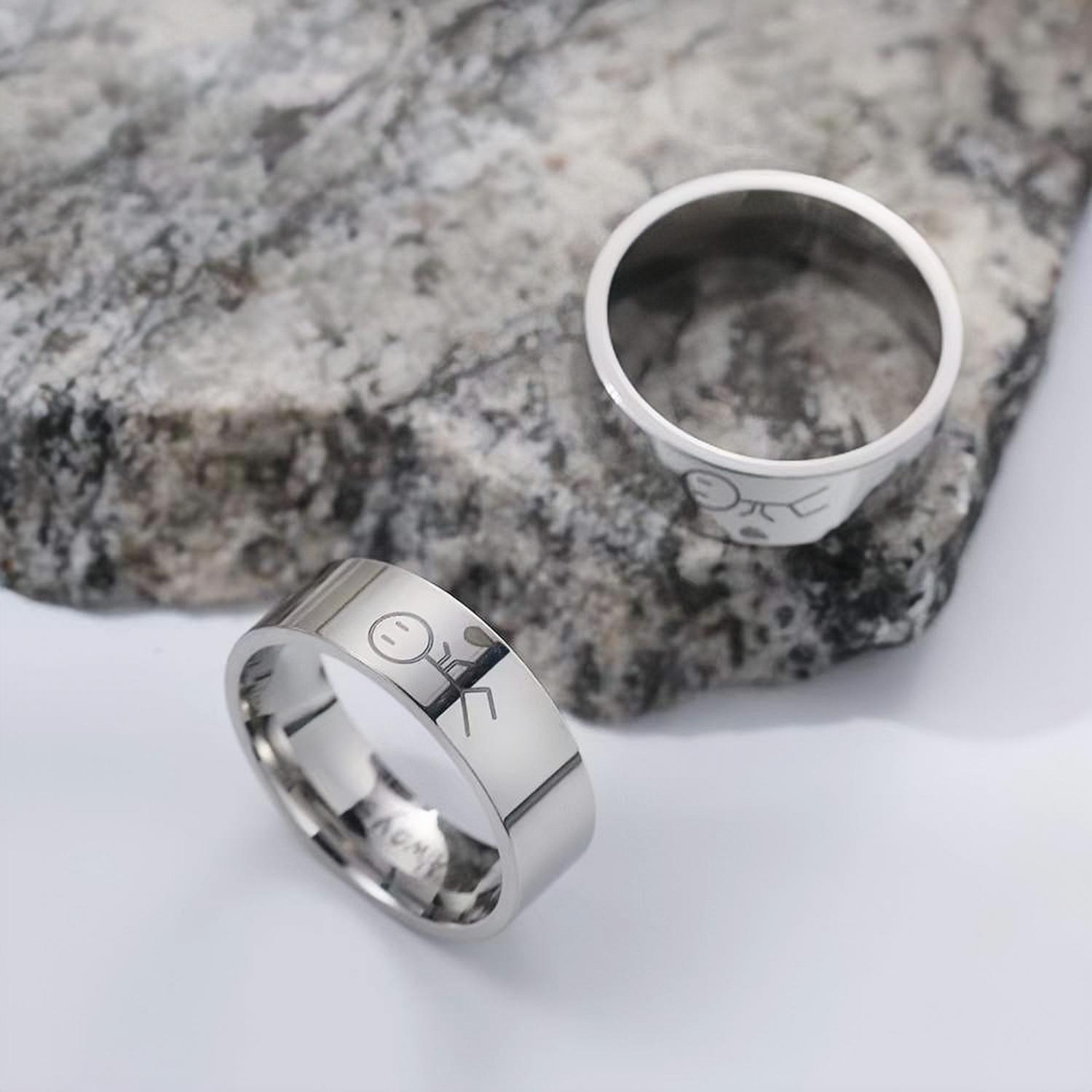 bimg_110_1 Cute His Always Her Forever Matching Heart Couple Rings In Titanium