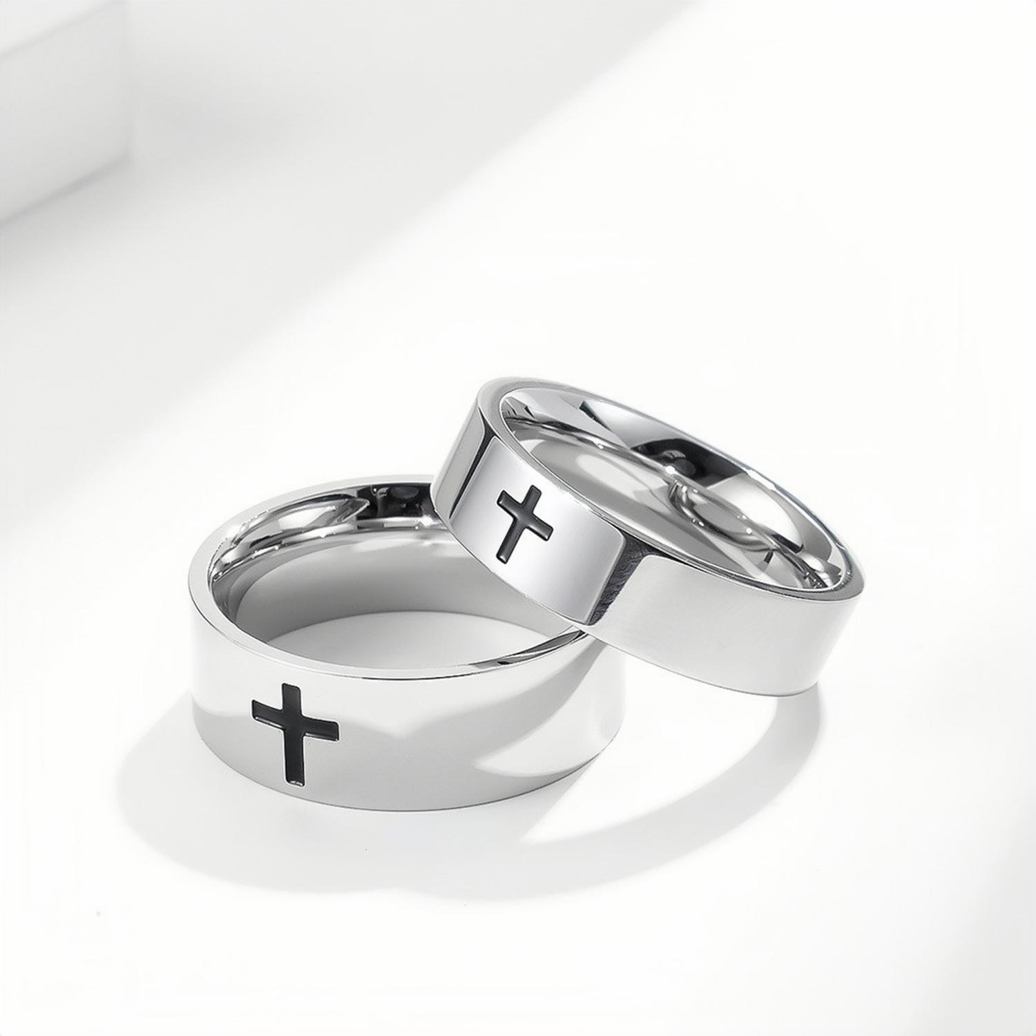 Engravable Cross Rings For Couples In Titanium