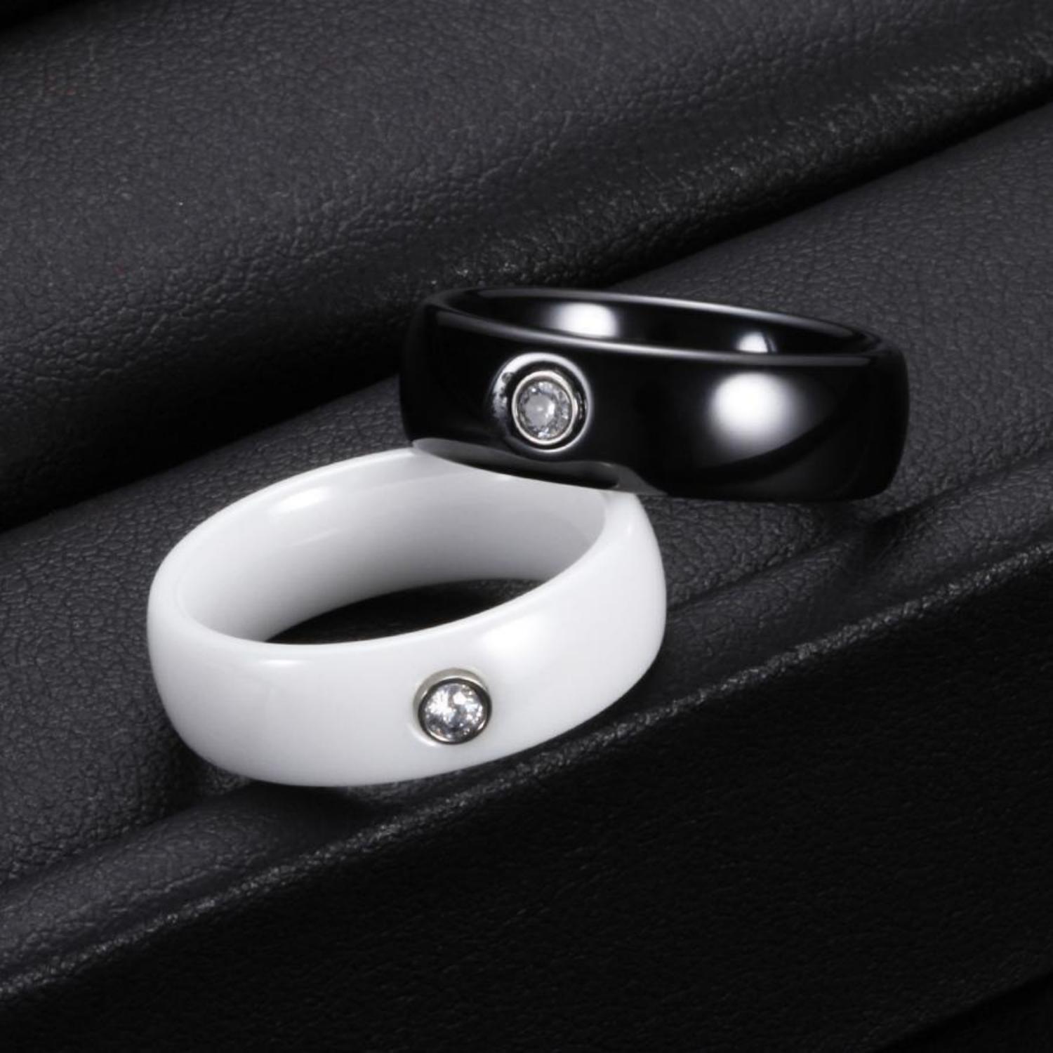 Unique White And Black Promise Rings For Couples In Ceramic