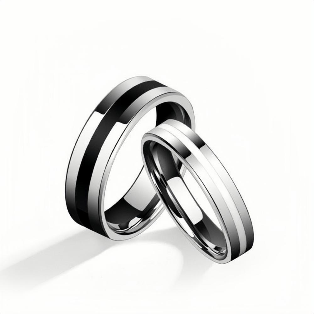 Engravable Day And Night Promise Rings For Couples In Tungsten