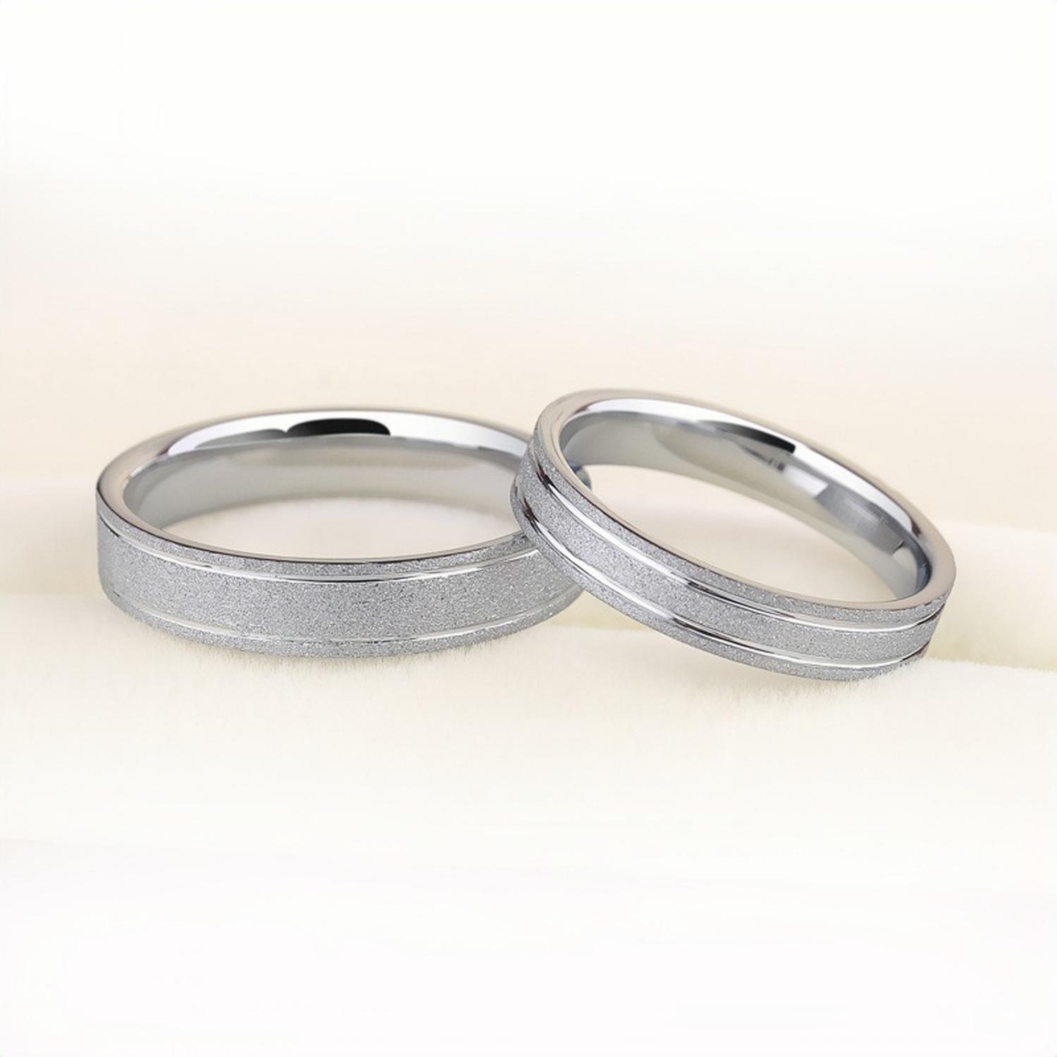 Engravable Unique Frosted Promise Rings For Couples In Tungsten