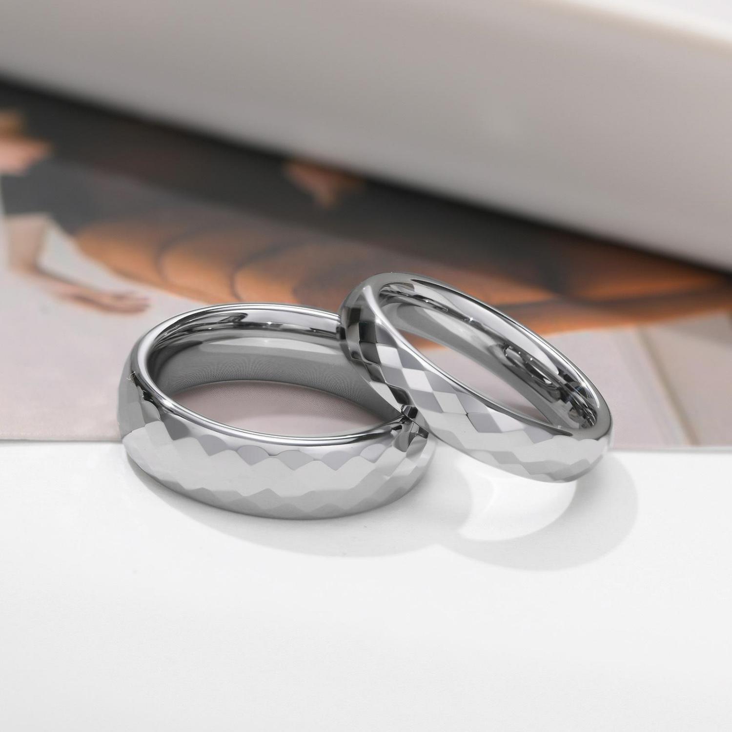 Engravable Unique Rhombic Cut Rings For Couples In Tungsten