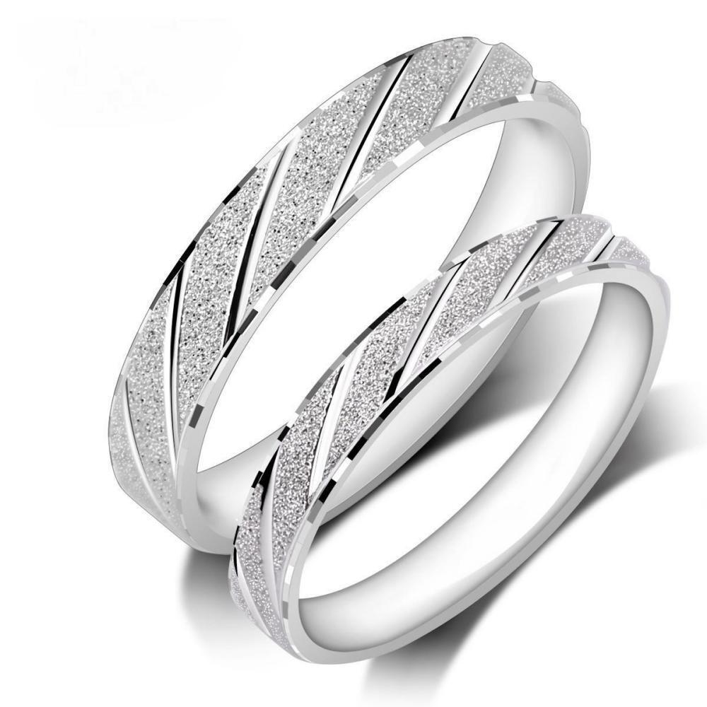Engravable Simple Frosted Promise Rings For Couples In Sterling Silver