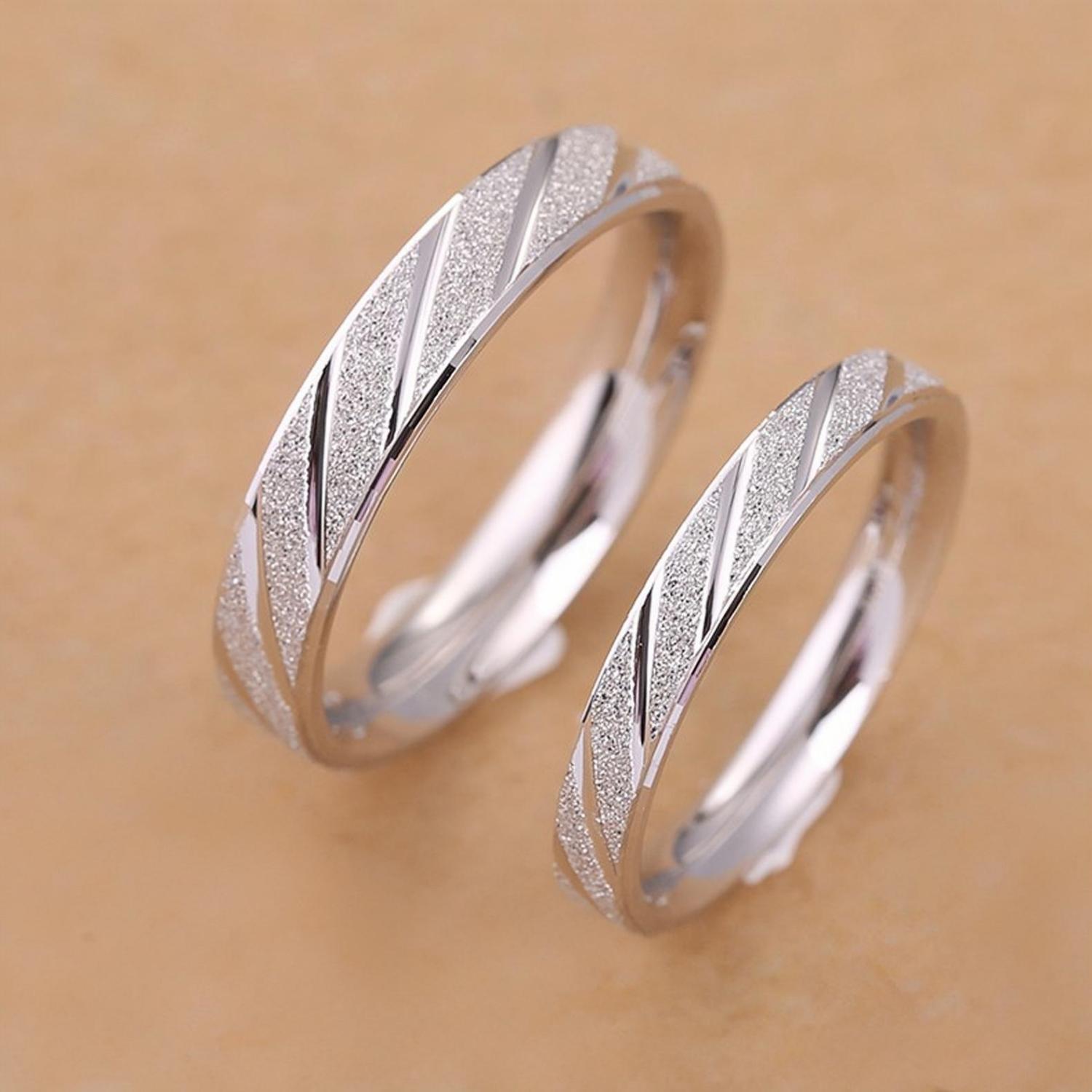 Engravable Simple Frosted Promise Rings For Couples In Sterling Silver