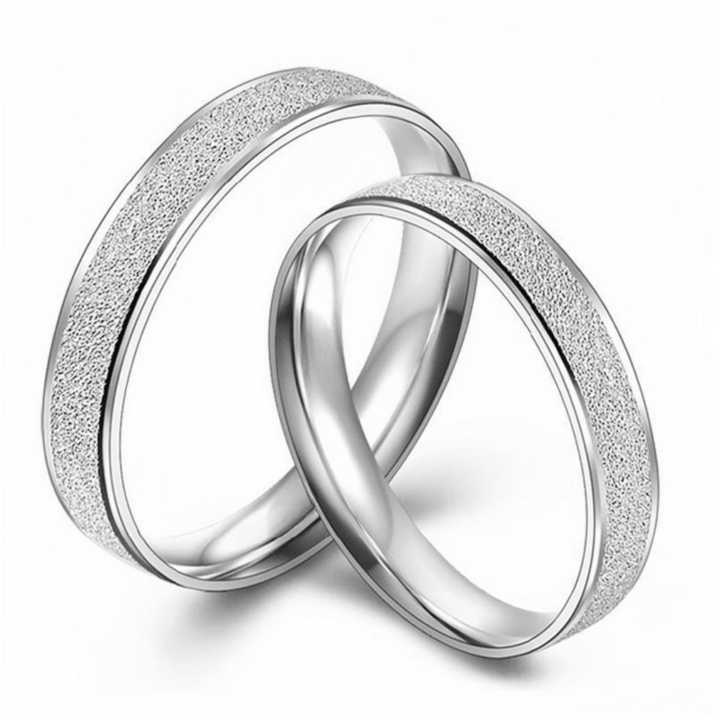Engravable Simple Frosted Rings For Couples In Sterling Silver