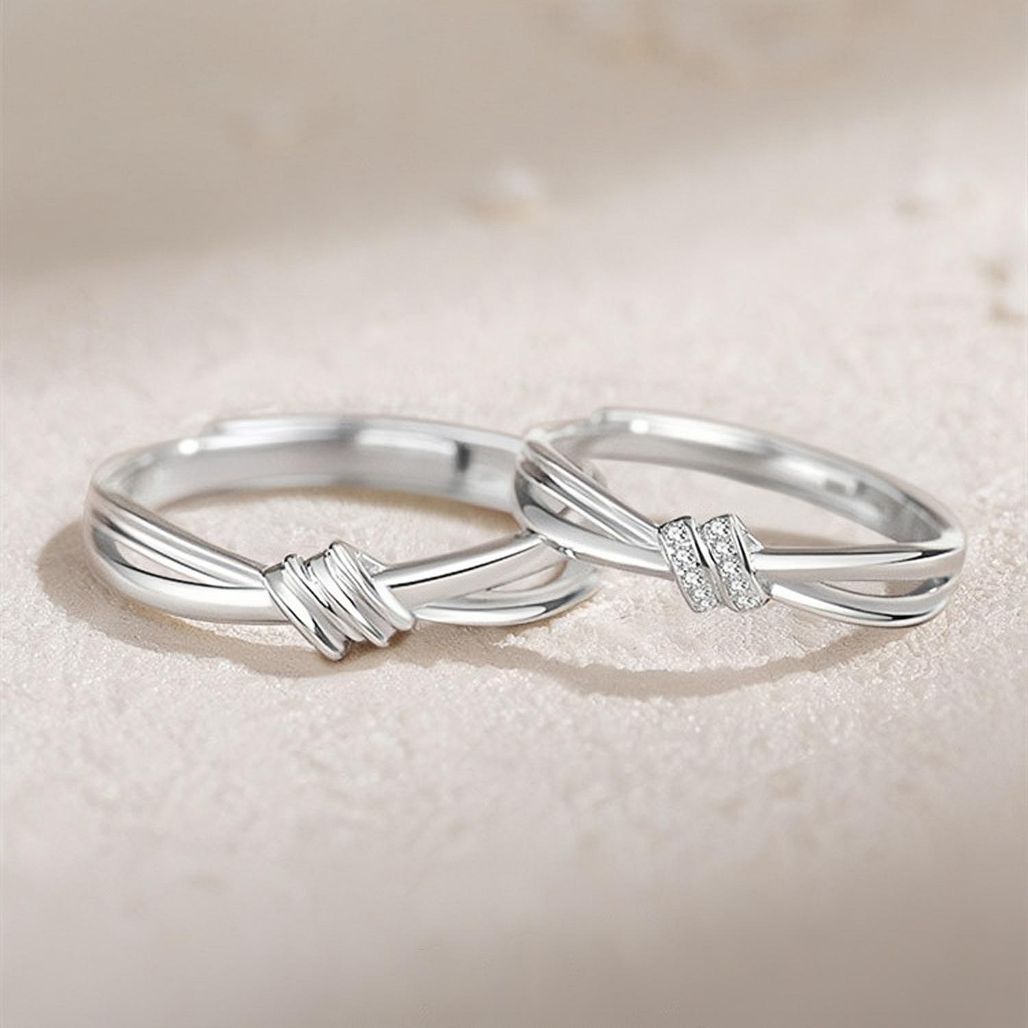 Engravable Infinity Knot Matching Promise Rings Sets In Sterling Silver