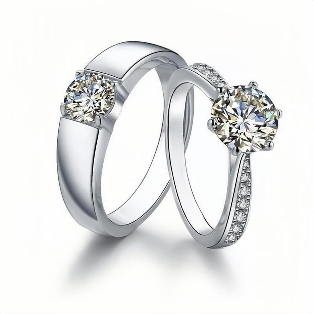 Engravable Matching Moissanite Wedding Rings In Sterling Silver