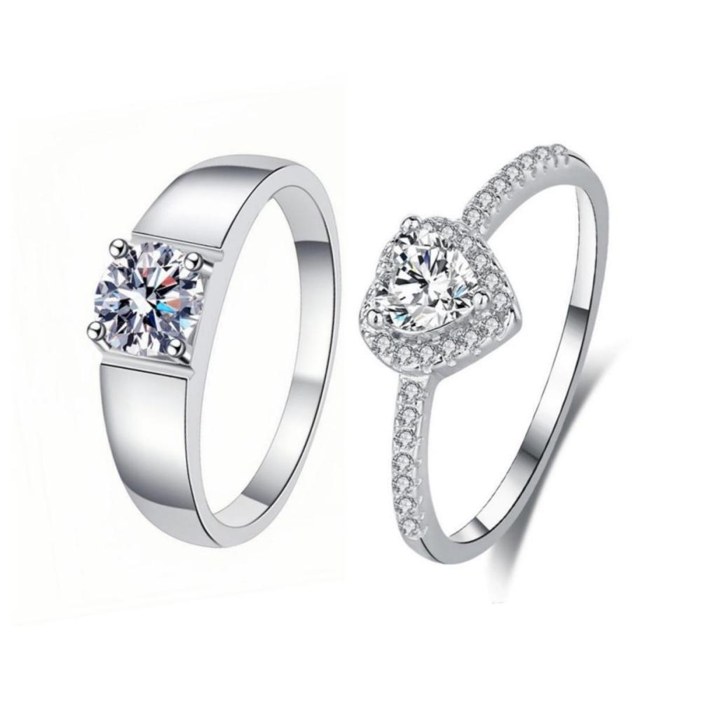 Engravable Heart Moissanite Promise Rings For Couples In Sterling Silver