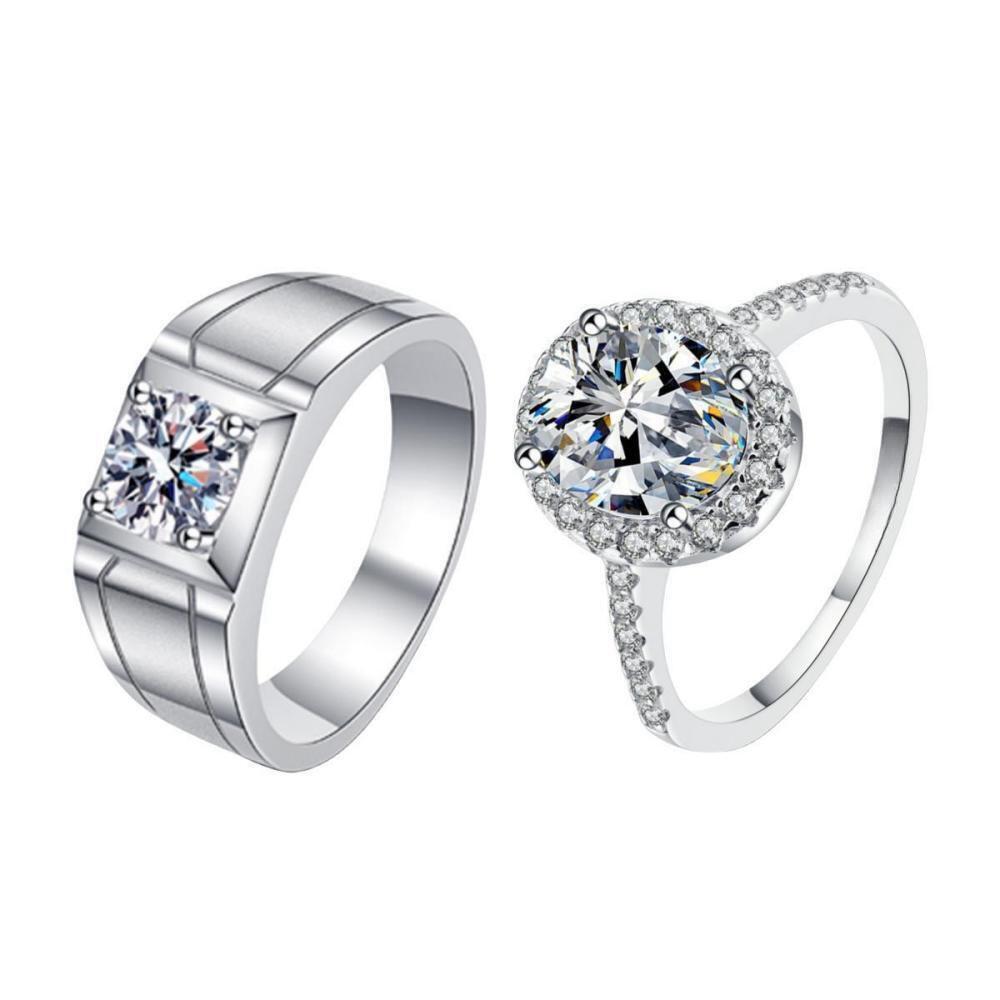 Engravable Cluster Moissanite Promise Rings For Couples In Sterling Silver