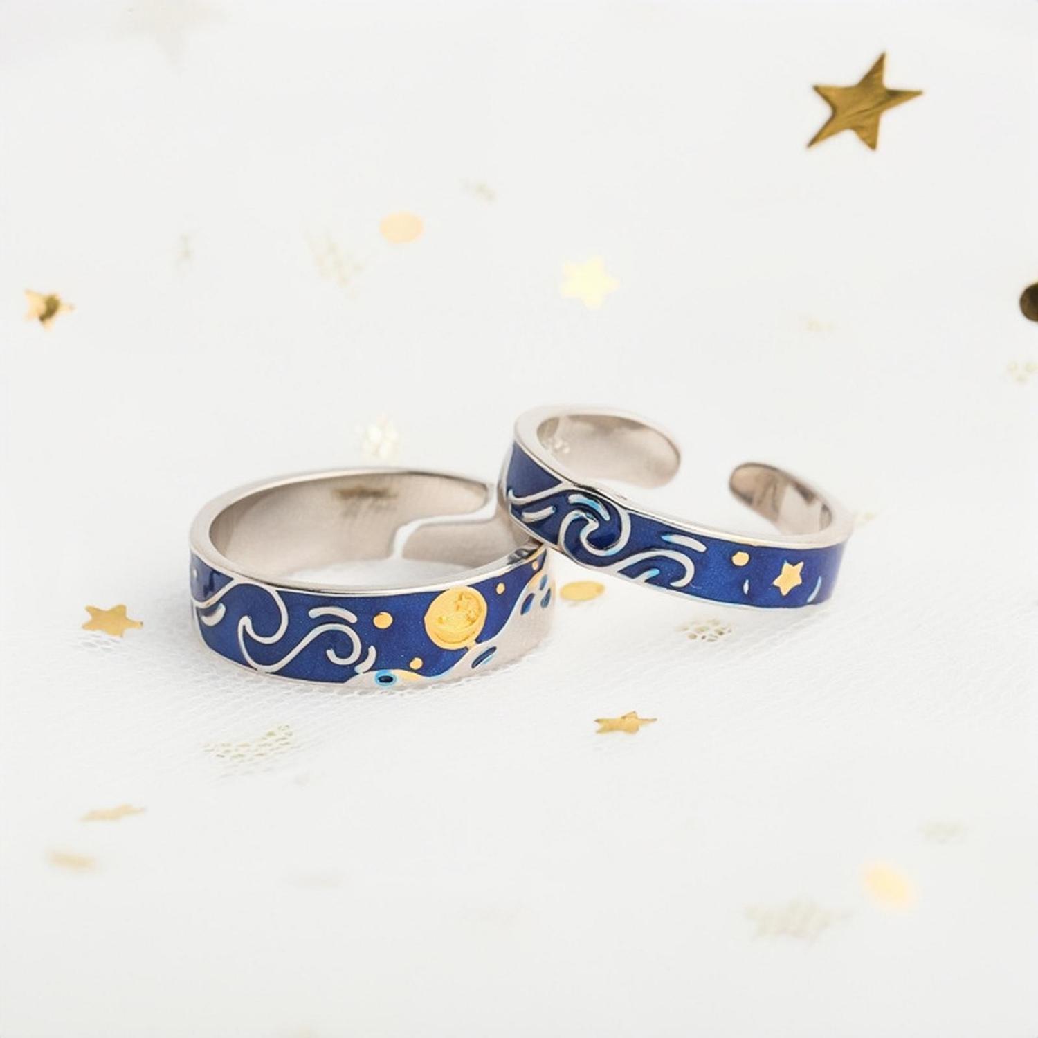 bimg_154_1 Unique The Starry Night Promise Rings For Couples In Sterling Silver