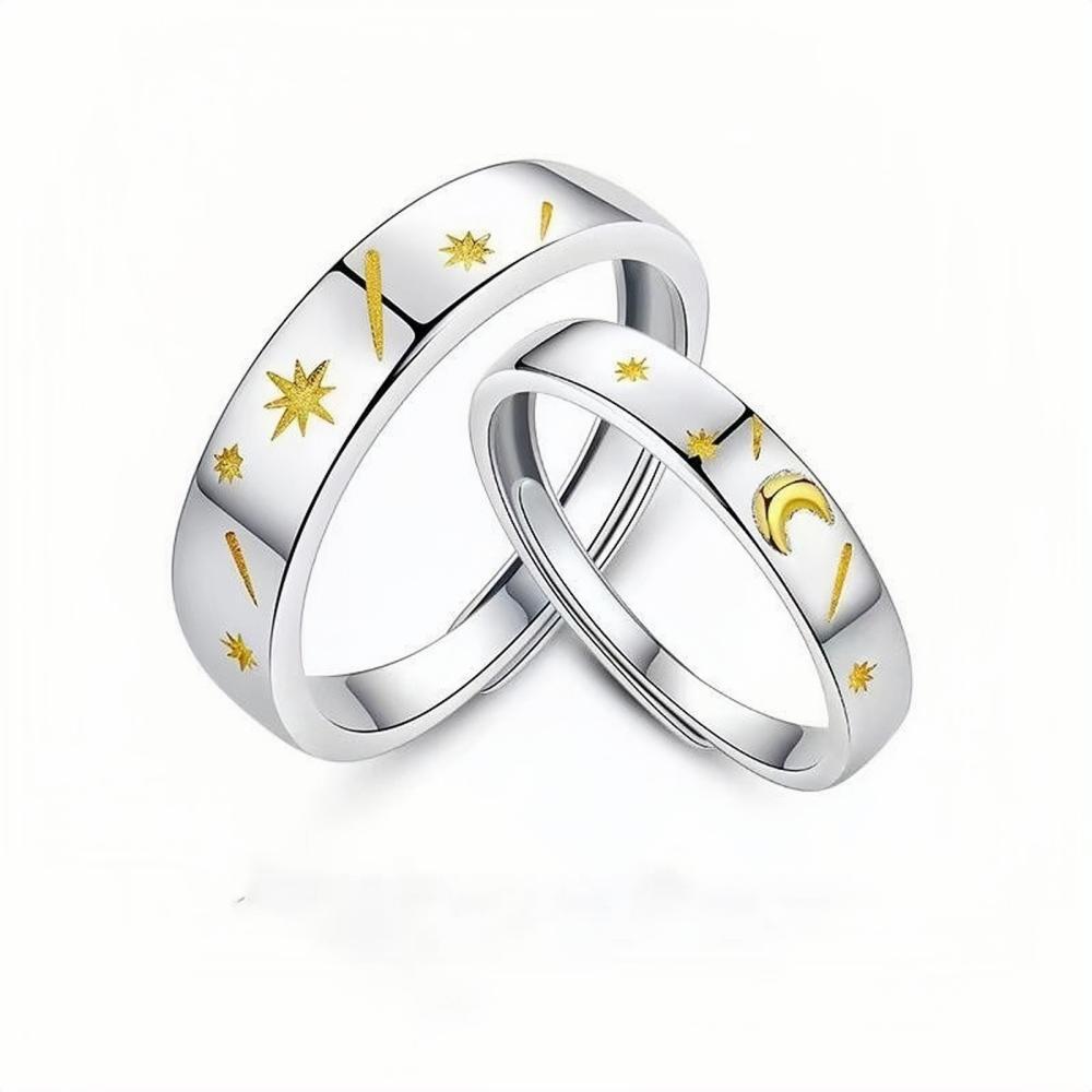 Adjustable I Love You To The Moon And Back Couple Rings In Sterling Silver