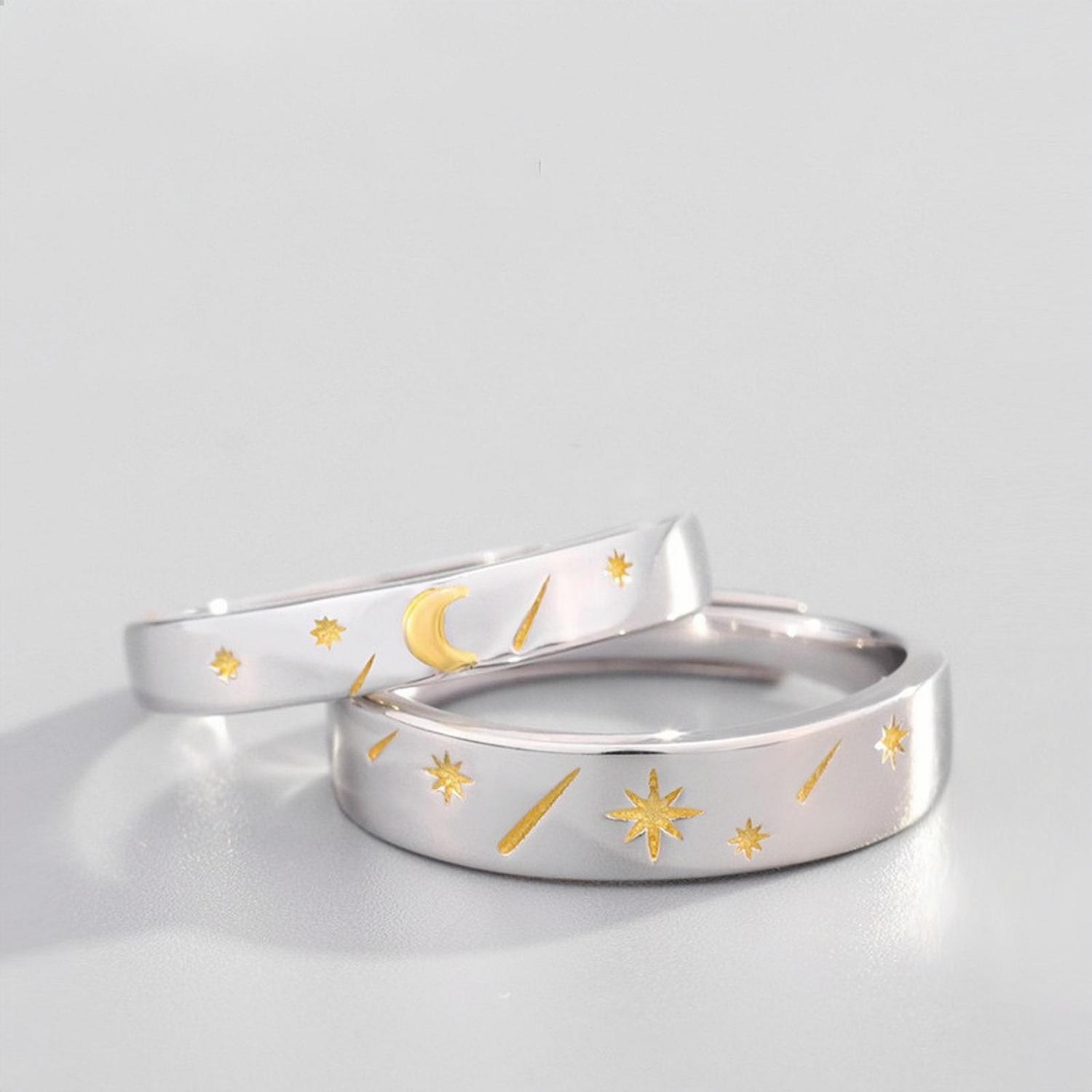 Adjustable I Love You To The Moon And Back Couple Rings In Sterling Silver