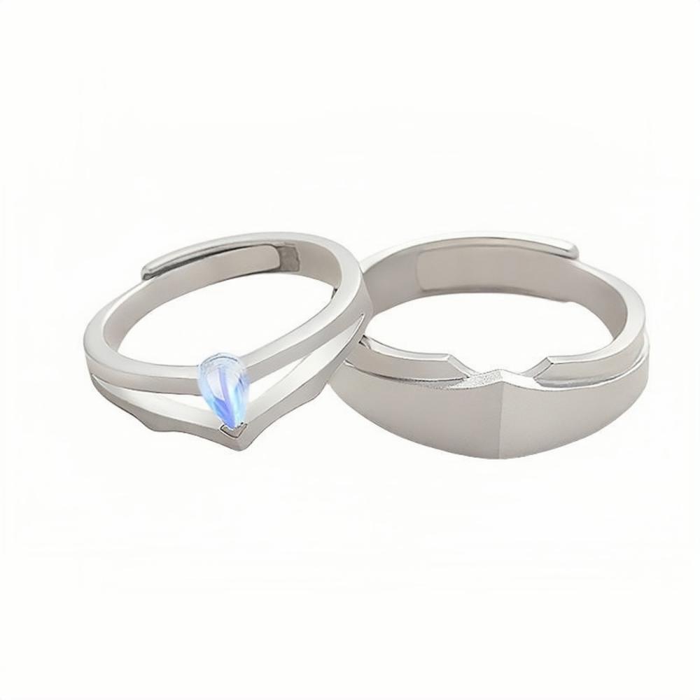 Adjustable Frosted Princess And Knight Promise Rings Sets In Sterling Silver