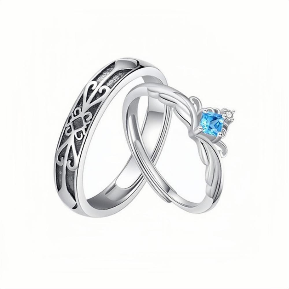 Adjustable Princess And Knight Couple Rings Sets In Sterling Silver