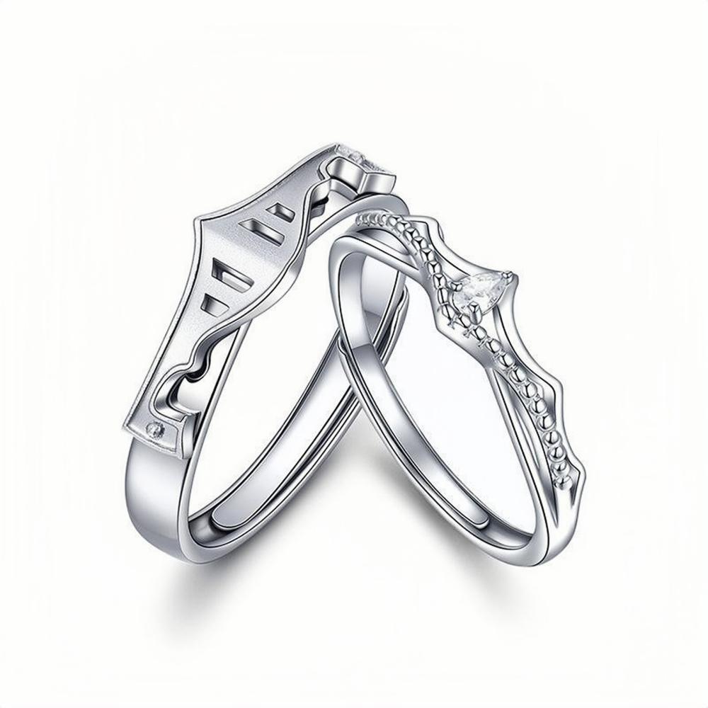 Adjustable Matching Princess And Knight Promise Rings Sets In Sterling Silver