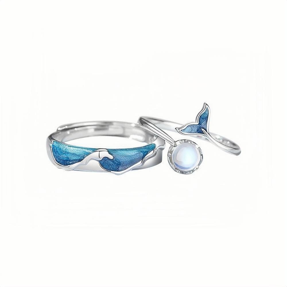 Adjustable Mermaid Princess Promise Rings For Couples In Sterling Silver