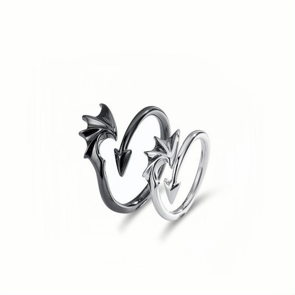 Adjustable Angel And Devil Matching Couple Rings In Sterling Silver