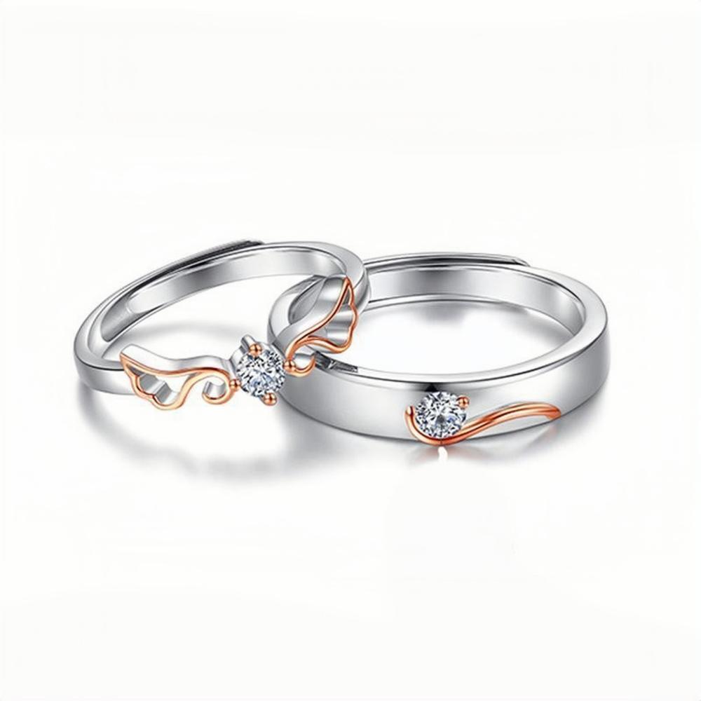 Adjustable Guardian Angel Moissanite Promise Rings Sets In Sterling Silver