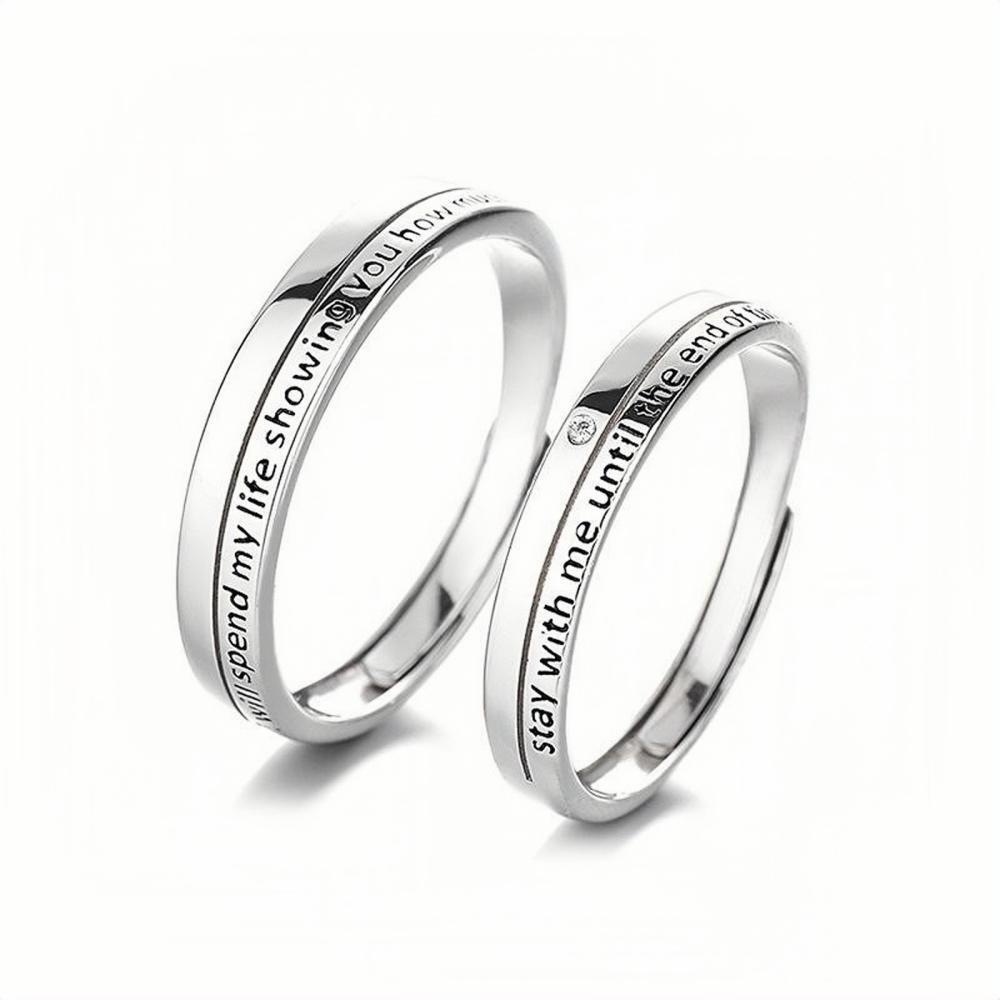 Adjustable Love Quotes Matching Promise Rings For Couples In Sterling Silver