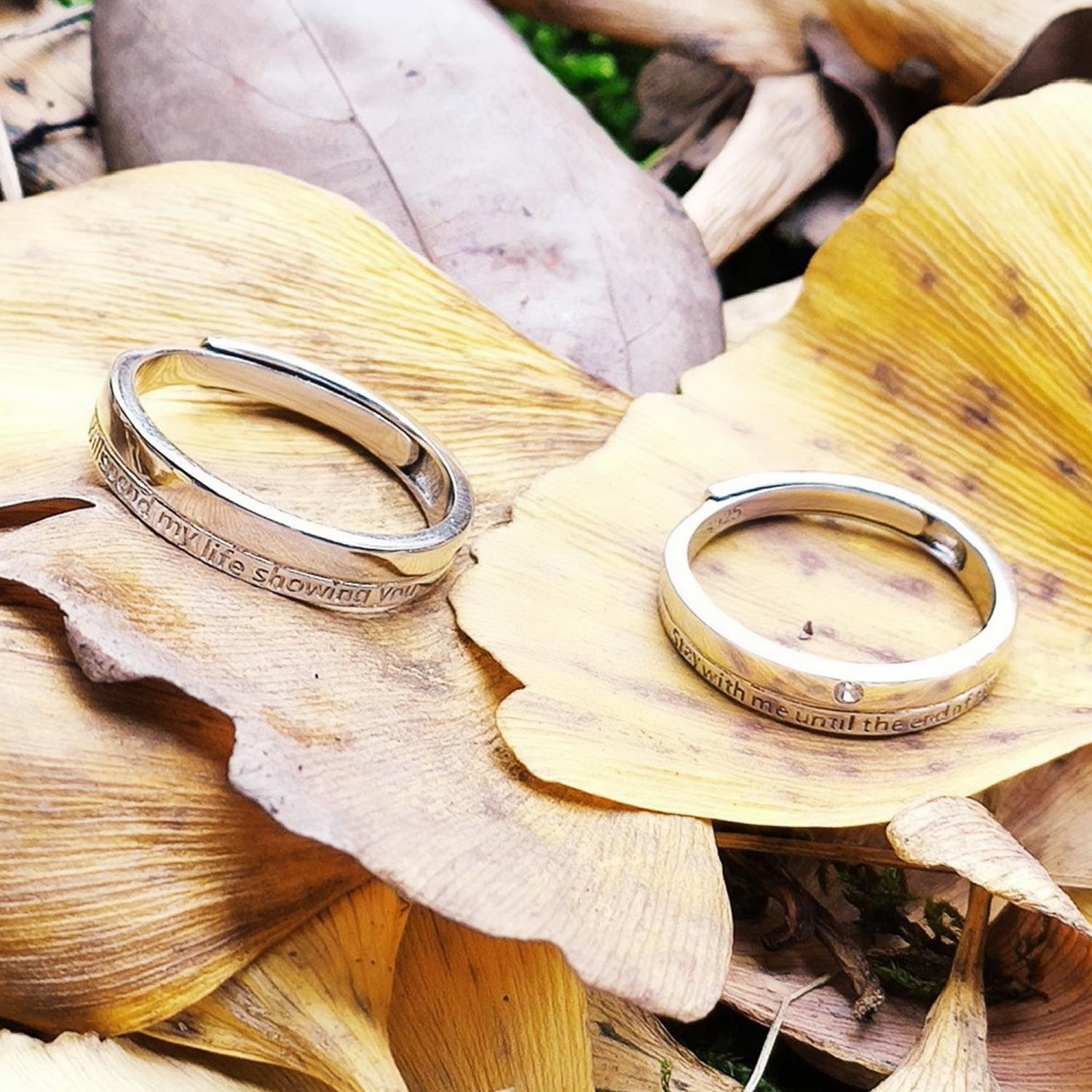 Adjustable Love Quotes Matching Promise Rings For Couples In Sterling Silver