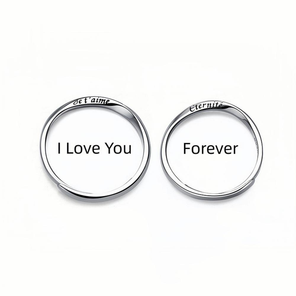 Adjustable Je t'aime Promise Rings For Couples In Sterling Silver