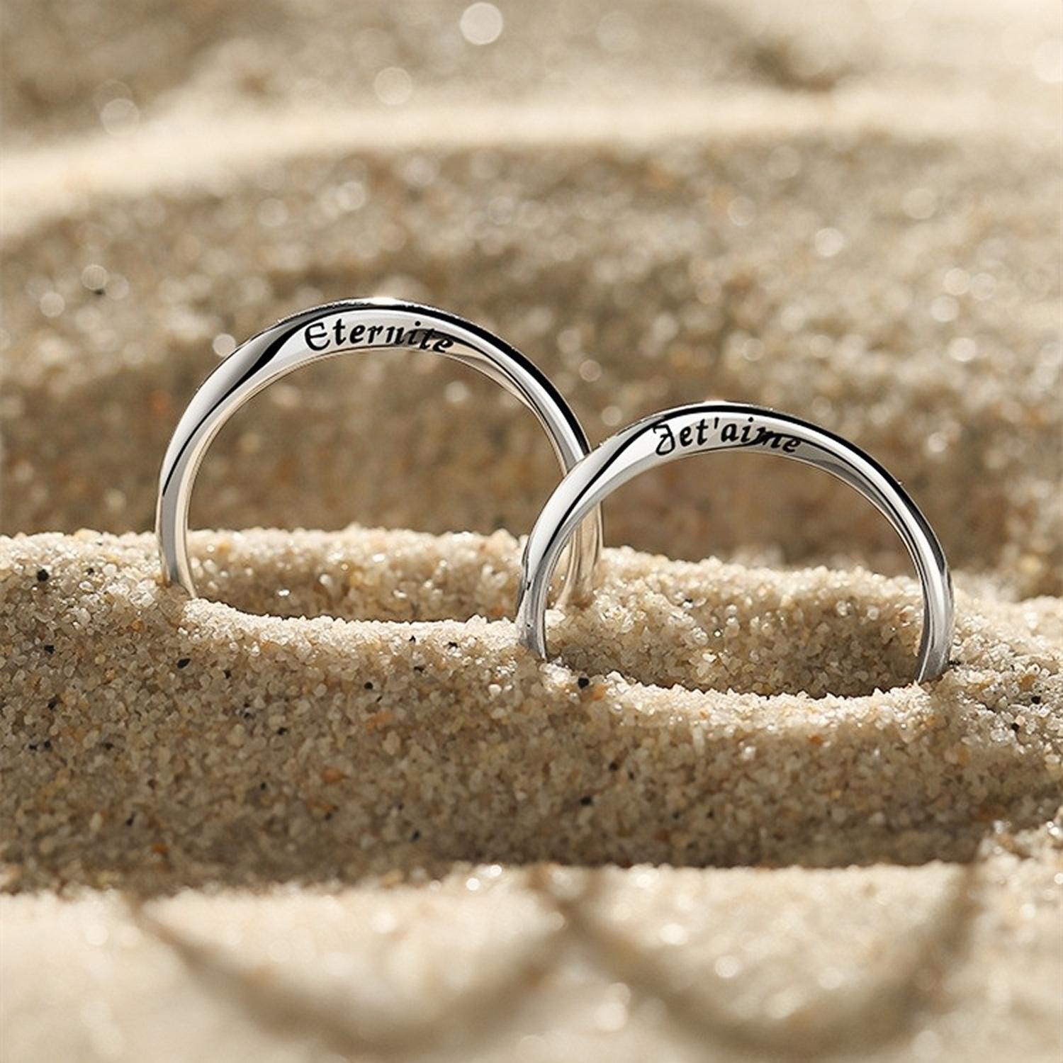 Adjustable Je t'aime Promise Rings For Couples In Sterling Silver