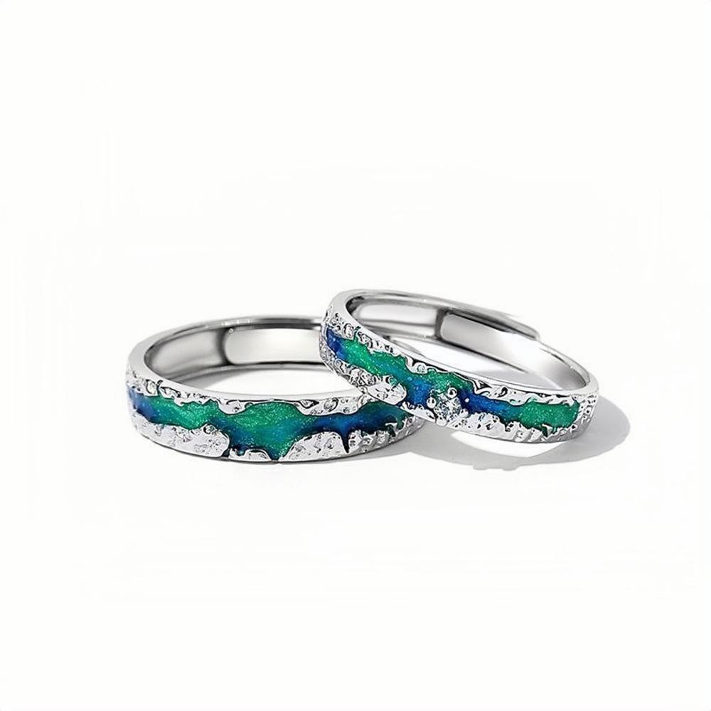 Adjustable Unique Aurora Couple Rings In Sterling Silver