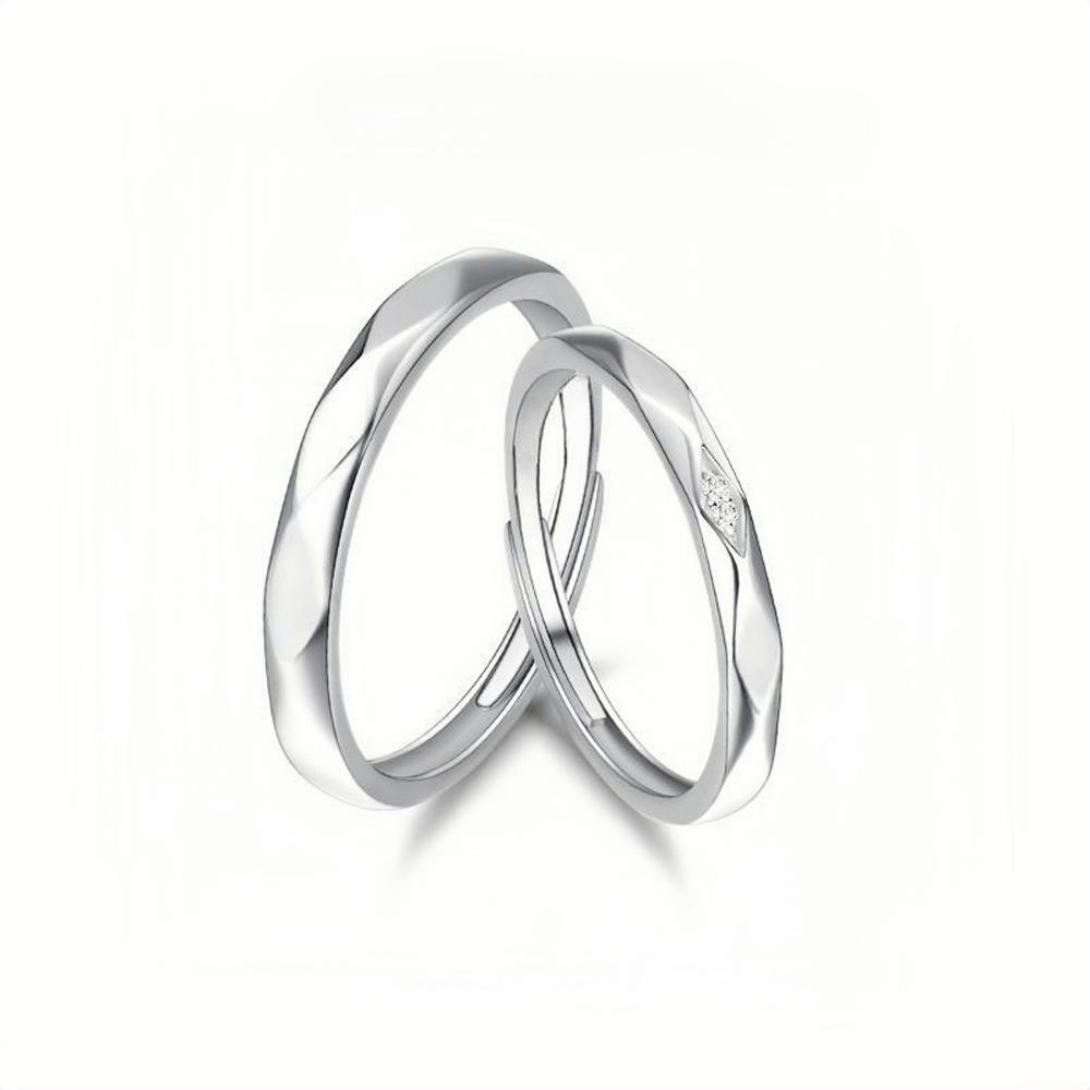 Adjustable Unique Rhombic Couple Promise Rings In Sterling Silver