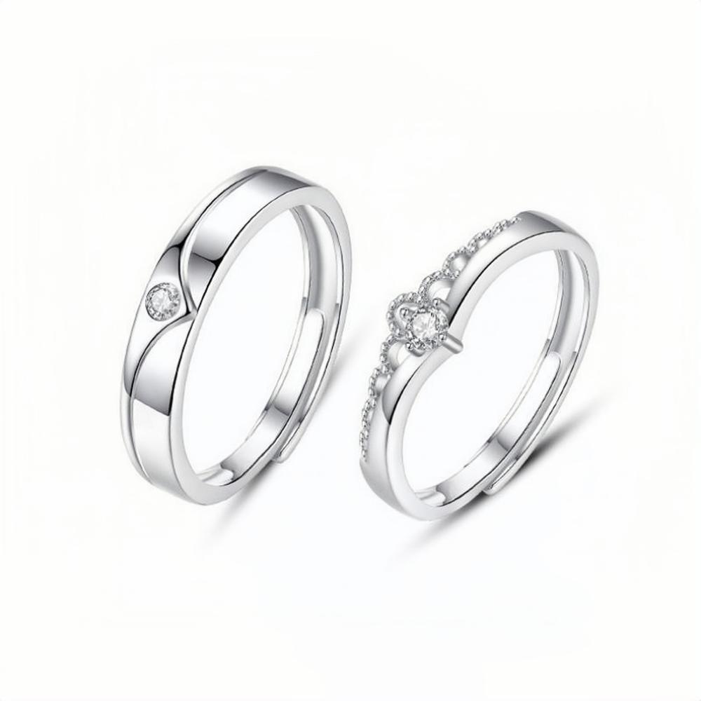 Adjustable Matching Crown Promise Rings For Couples In Sterling Silver