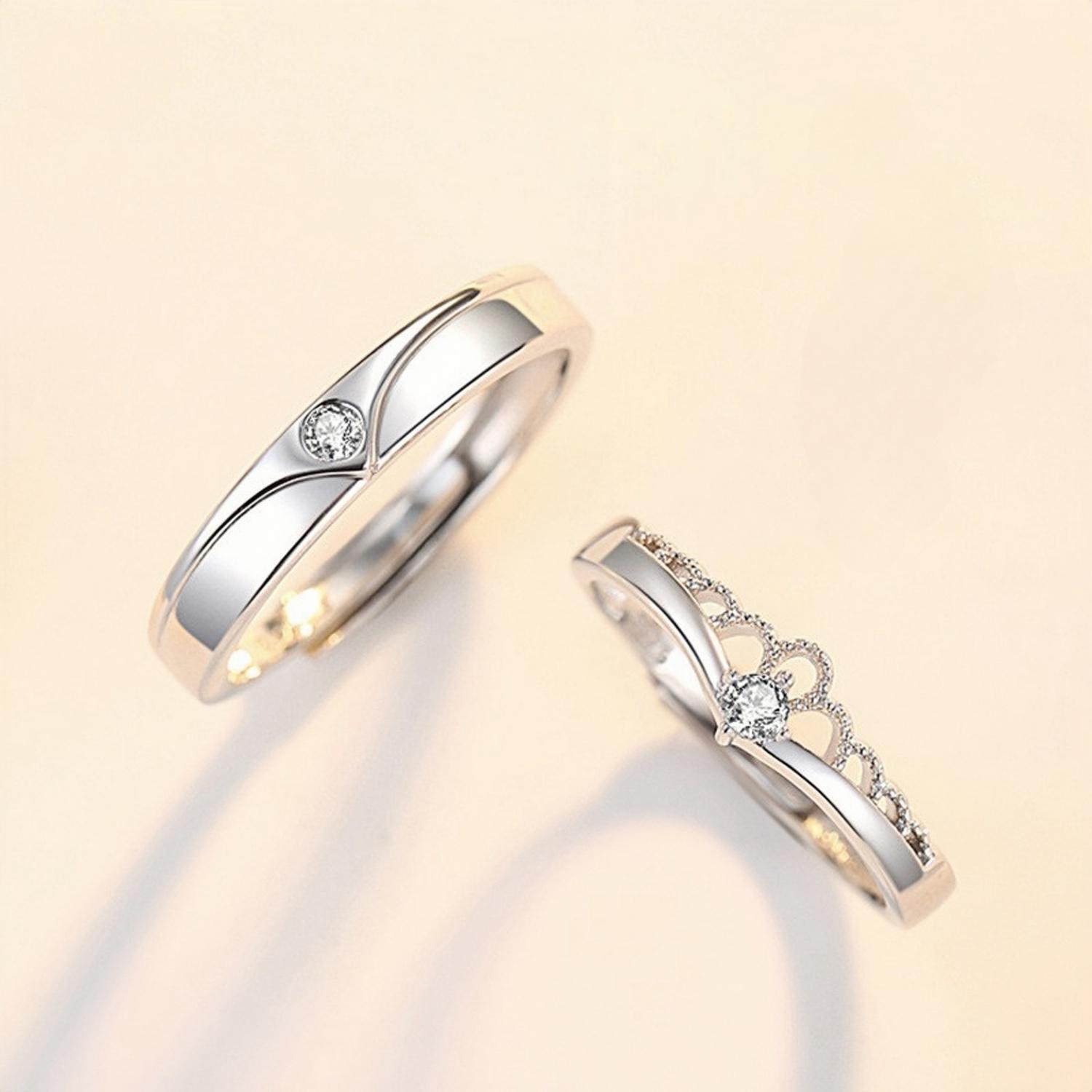 Adjustable Matching Crown Promise Rings For Couples In Sterling Silver