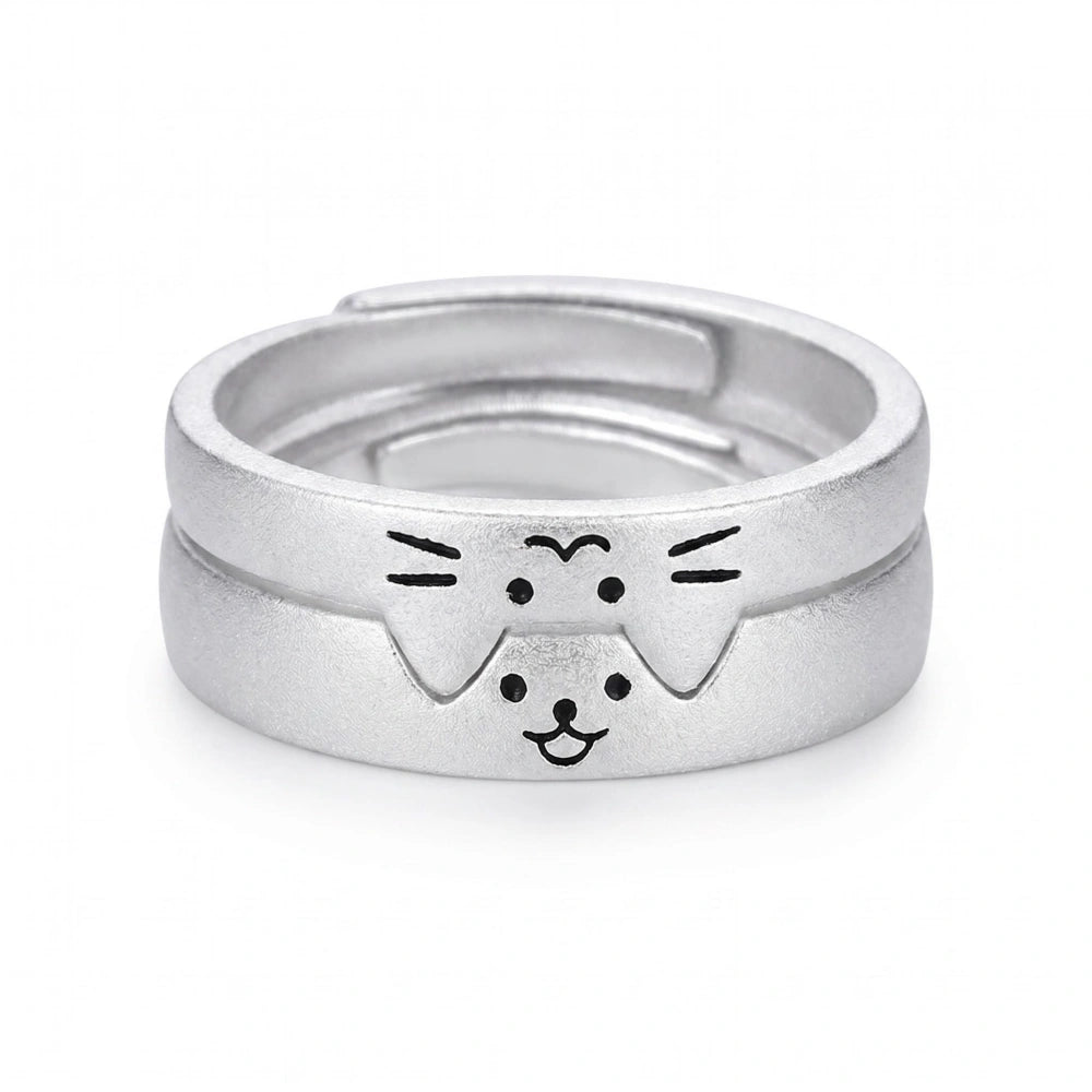 bimg_18_0 Adjustable Matching Cute Cat And Dog Silver Couple Promise Rings