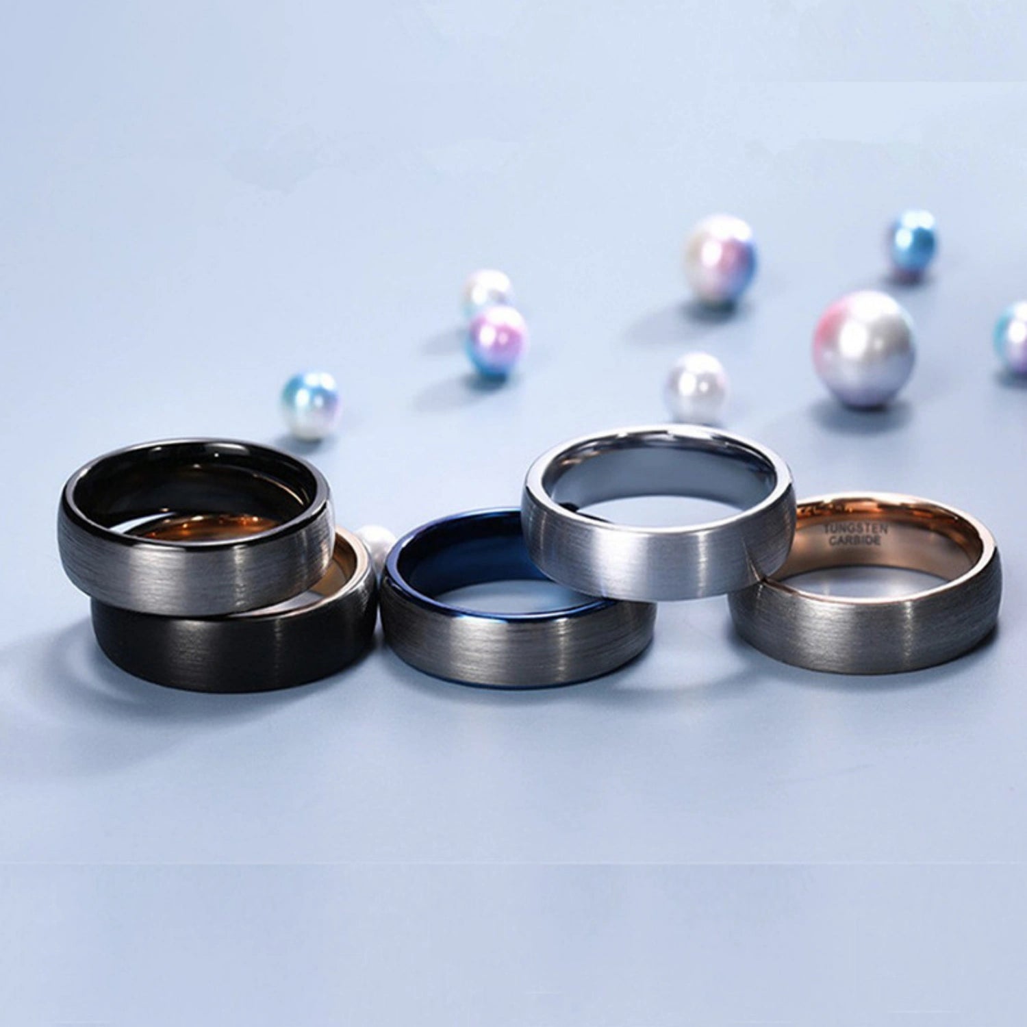 Engravable Simple Frosted Tungsten Couples Wedding Bands