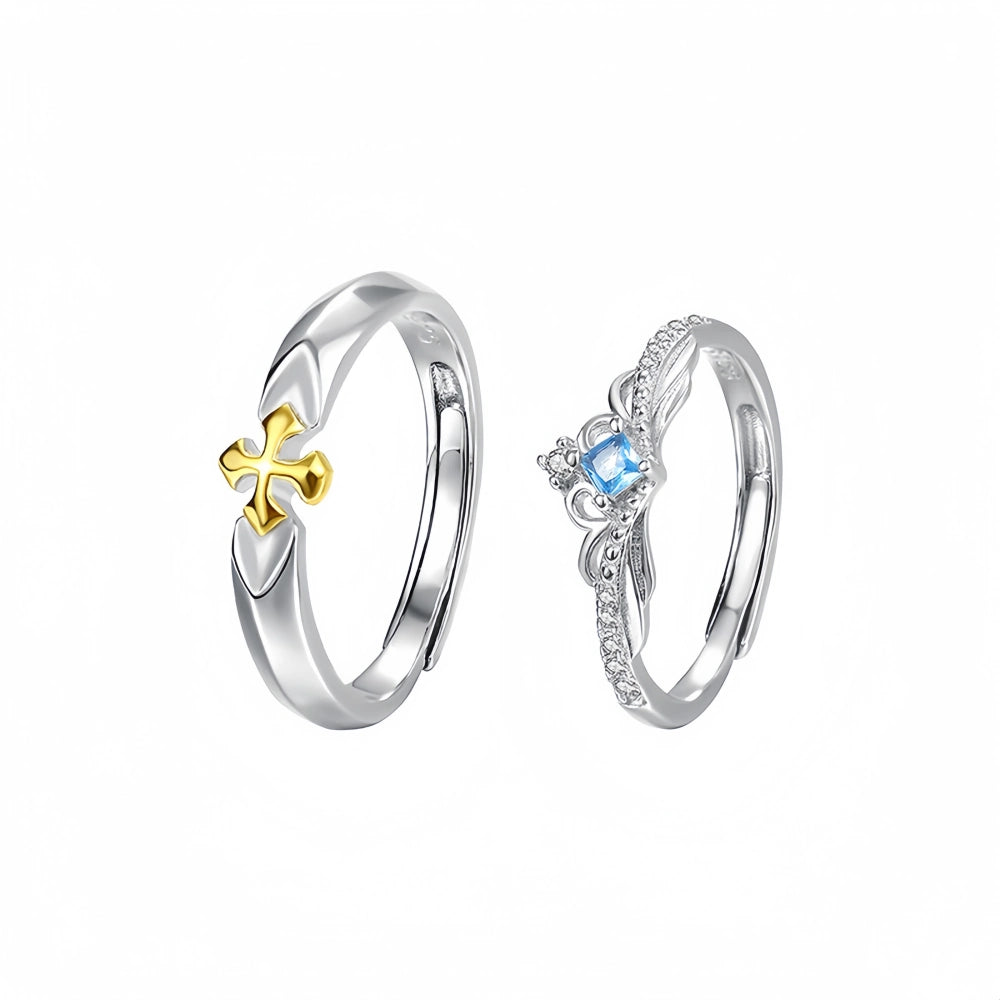bimg_197_0 Adjustable Princess And Knight Silver Promise Rings For Couples