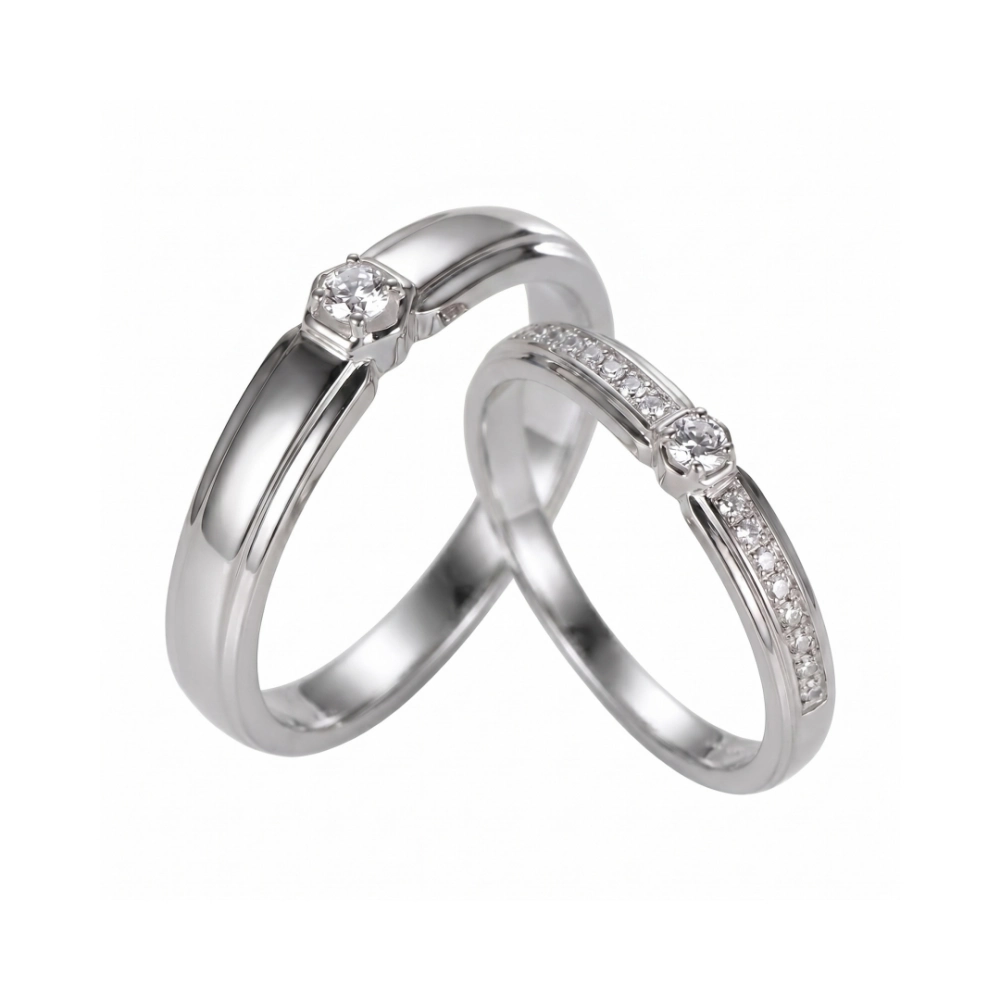 Engravable King Queen Solitaire Silver Promise Rings For Couples