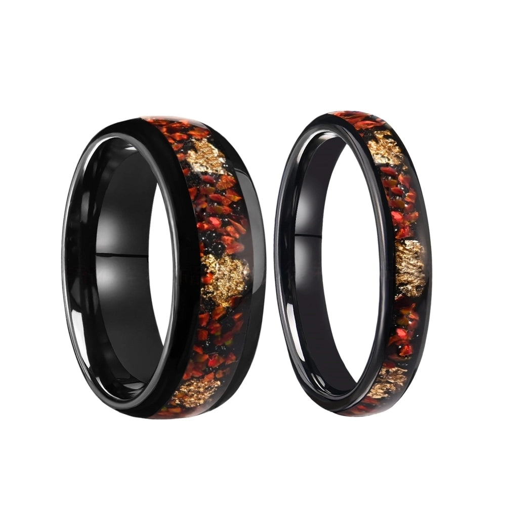 bimg_20_0 Engravable Fiery Red Flames Opal Tungsten Couple Wedding Bands