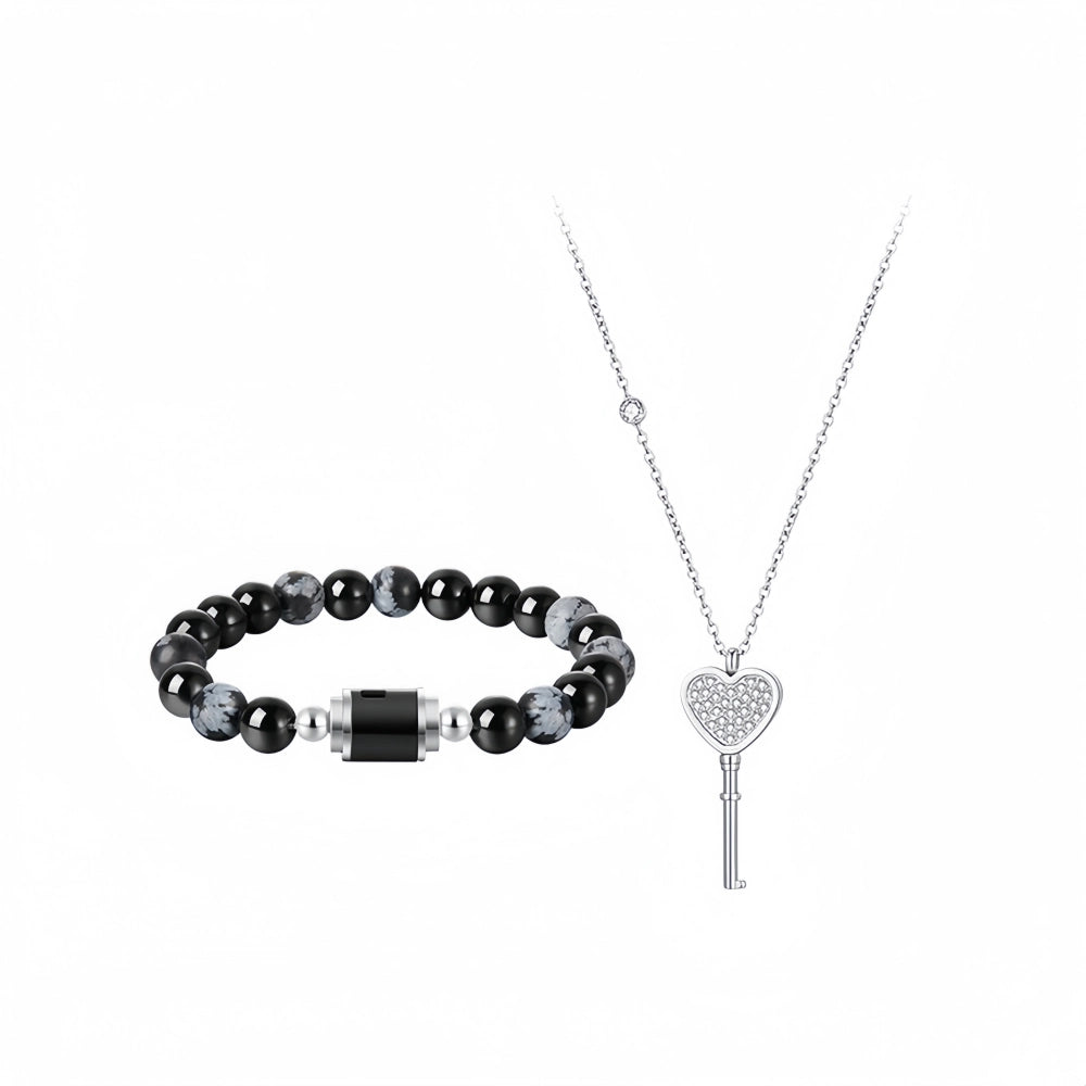 Unique Lock And Key Beaded Bracelet Necklace Set For Couples