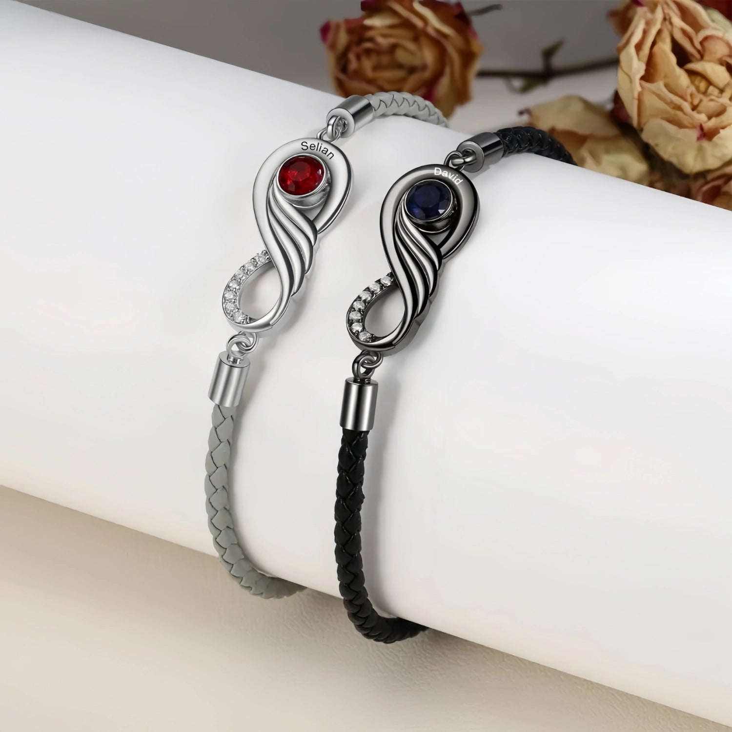 Personalized Infinity Matching Birthstone Couple Bracelets