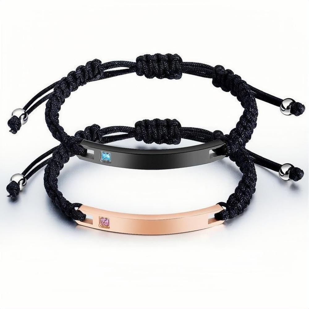 Engravable Unique Black And Rose Rope Chain Couple Bracelets In Titanium