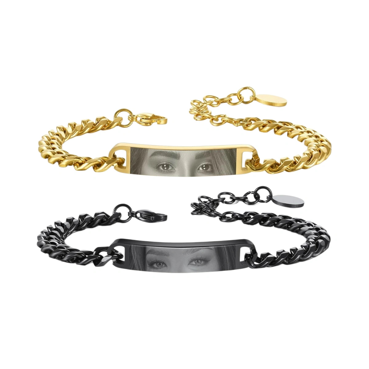 Personalized Matching Eye Photo Charm Couple Cuban Bracelets
