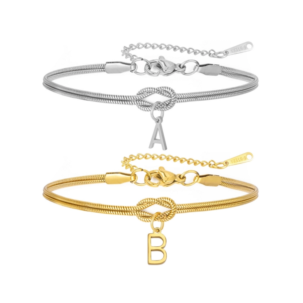 Infinity Knot Initials Charm Snake Chain Bracelets For Couples