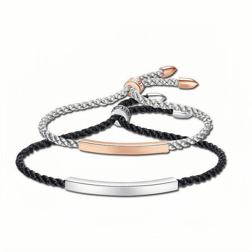 Engravable Simple Matching Charm Bracelets For Couples In Sterling Silver