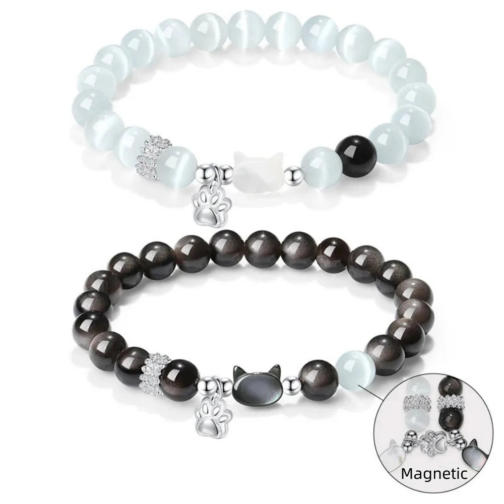 Cute Magnetic Cat Paw Beaded Couple Relationship Bracelets