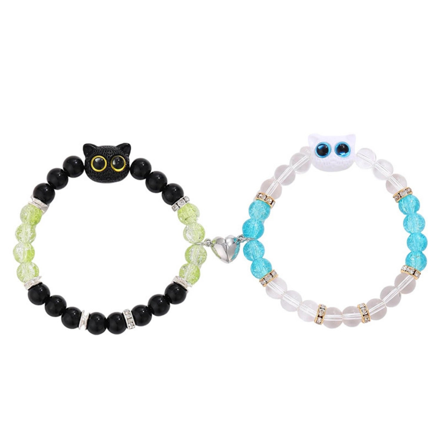Cute Cat Magnetic Heart Matching Beaded Couple Bracelets