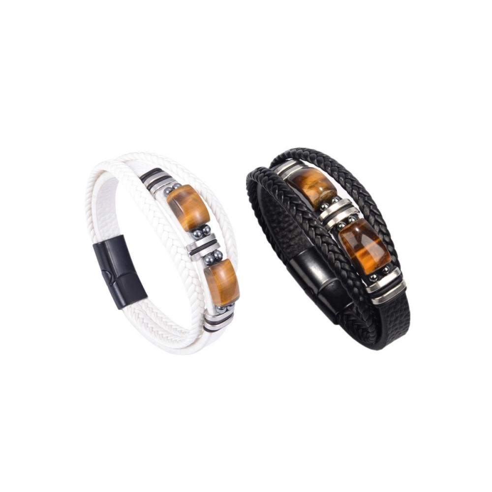 Tiger Eye Stone Multi-Layer Braided Leather Couple Bracelets