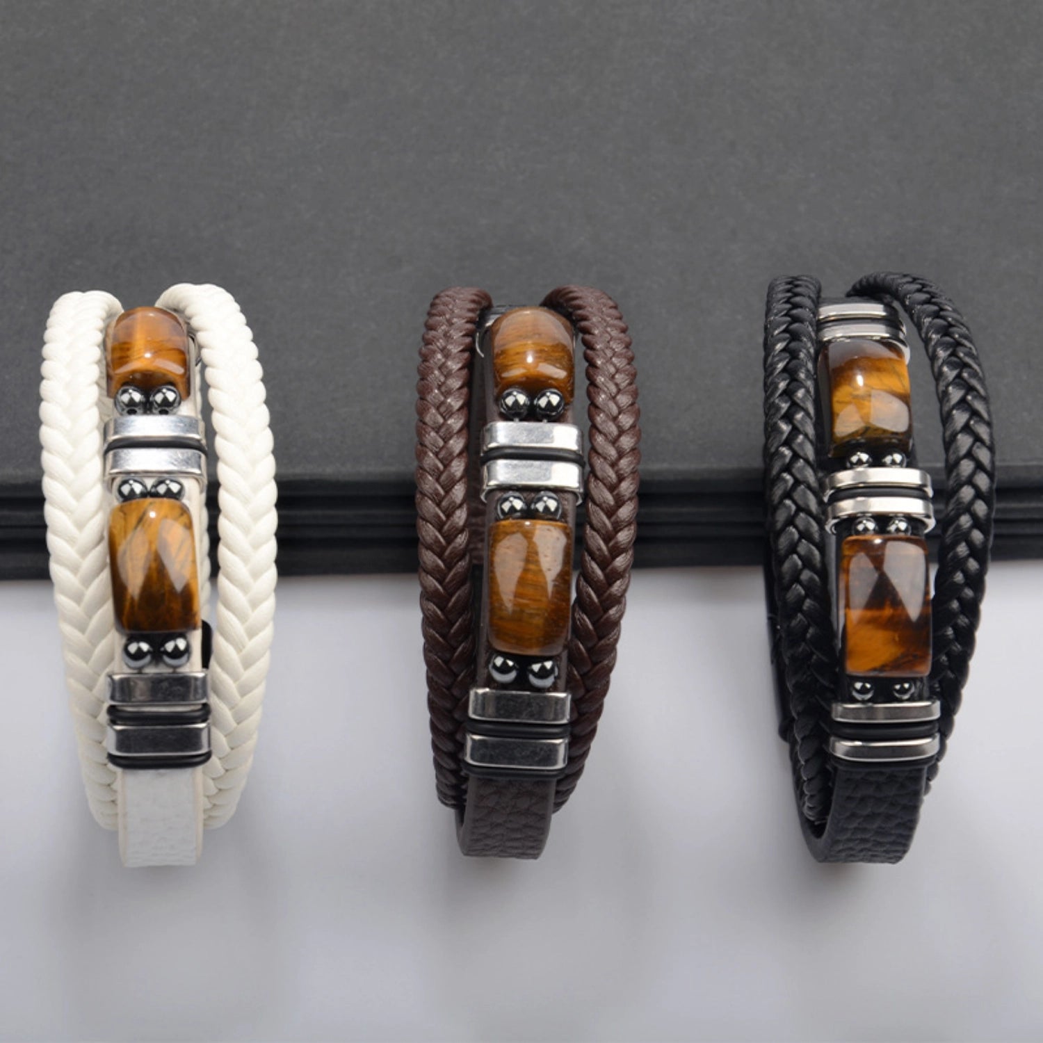 bimg_232_1 Tiger Eye Stone Multi-Layer Braided Leather Couple Bracelets