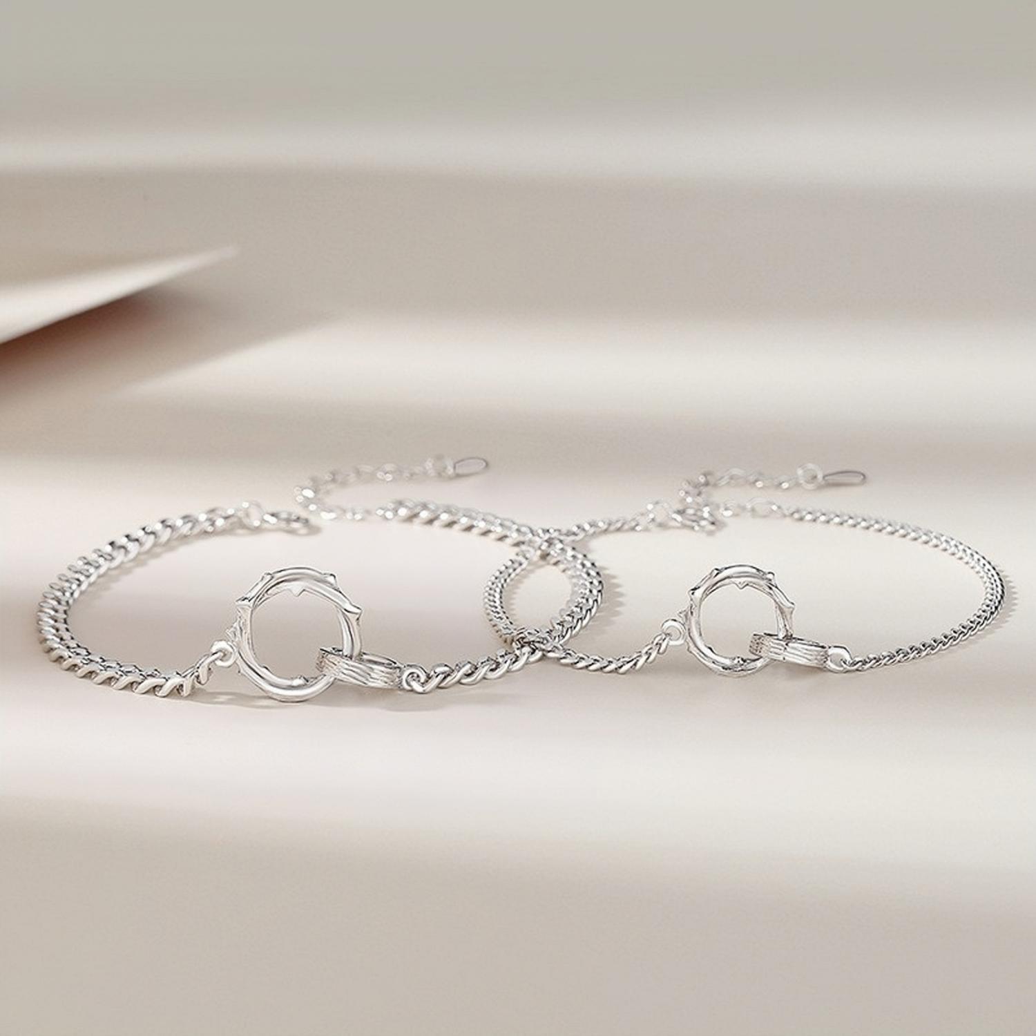 Unique Thorn Knot Matching Couple Bracelets In Sterling Silver