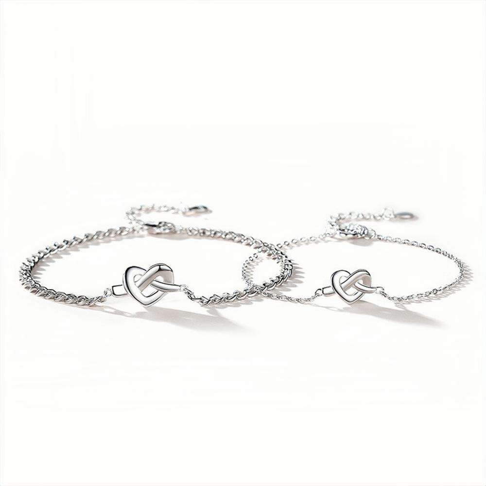 Unique Infinity Knot Matching Heart Couple Bracelets In Sterling Silver