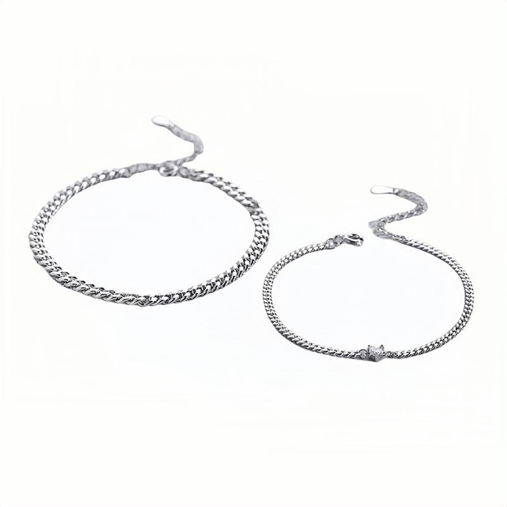 Unique Matching Cuban Chain Bracelets For Couples In Sterling Silver