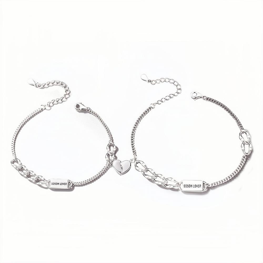 bimg_248_0 Unique Bosom Lover Matching Heart Charm Magnetic Couple Bracelets In Sterling Silver